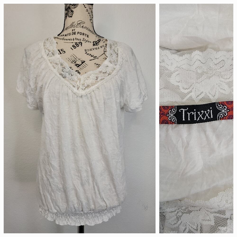 Trixxi Cami Tank Top Size XL White Lace Trim Y2K Fairy Babydoll